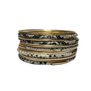 Fashion Jewelry White Snake Skin Printed Gold Tone Bangle Casual Party Bracelet